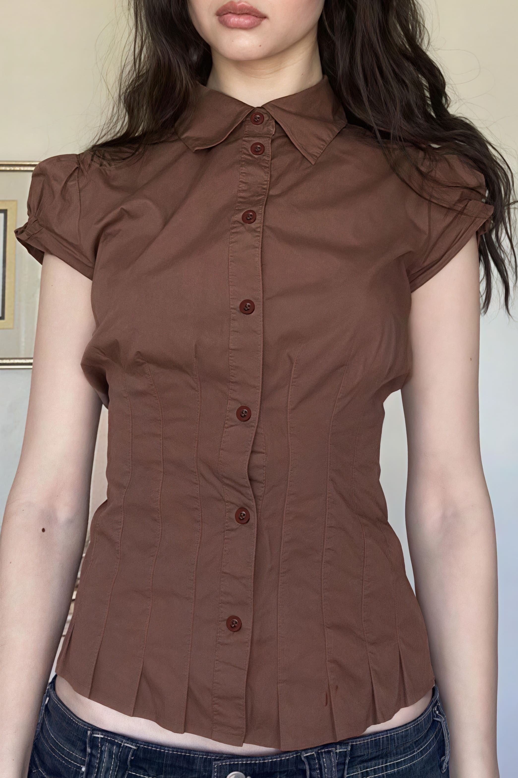 Sweet Spicy Collared Puff Sleeve Blouse