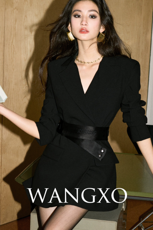 Tailored Satin Waist Belt Dress