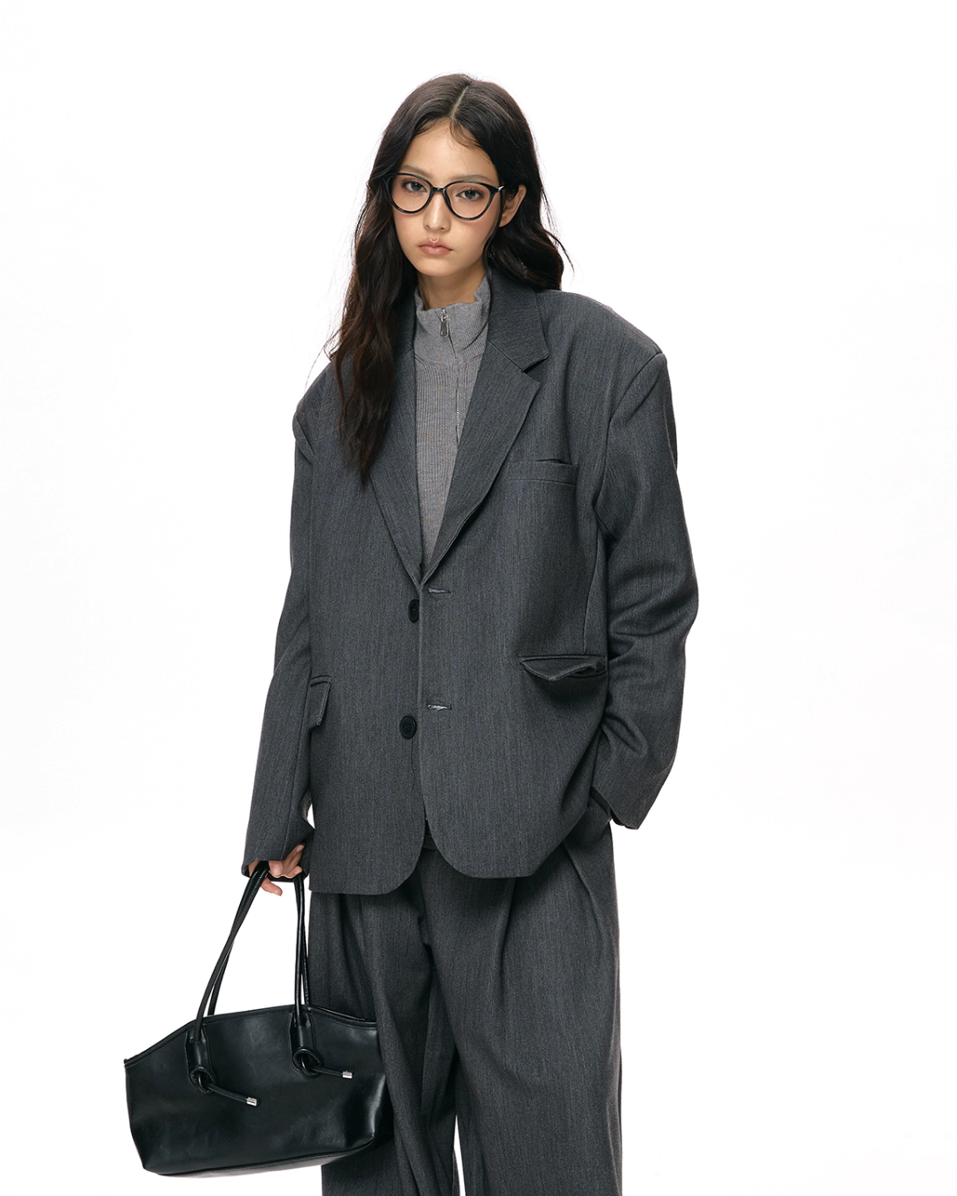 Textured Minimalist Blazer / Wide Pants Textured Minimalist Blazer / Wide Pants