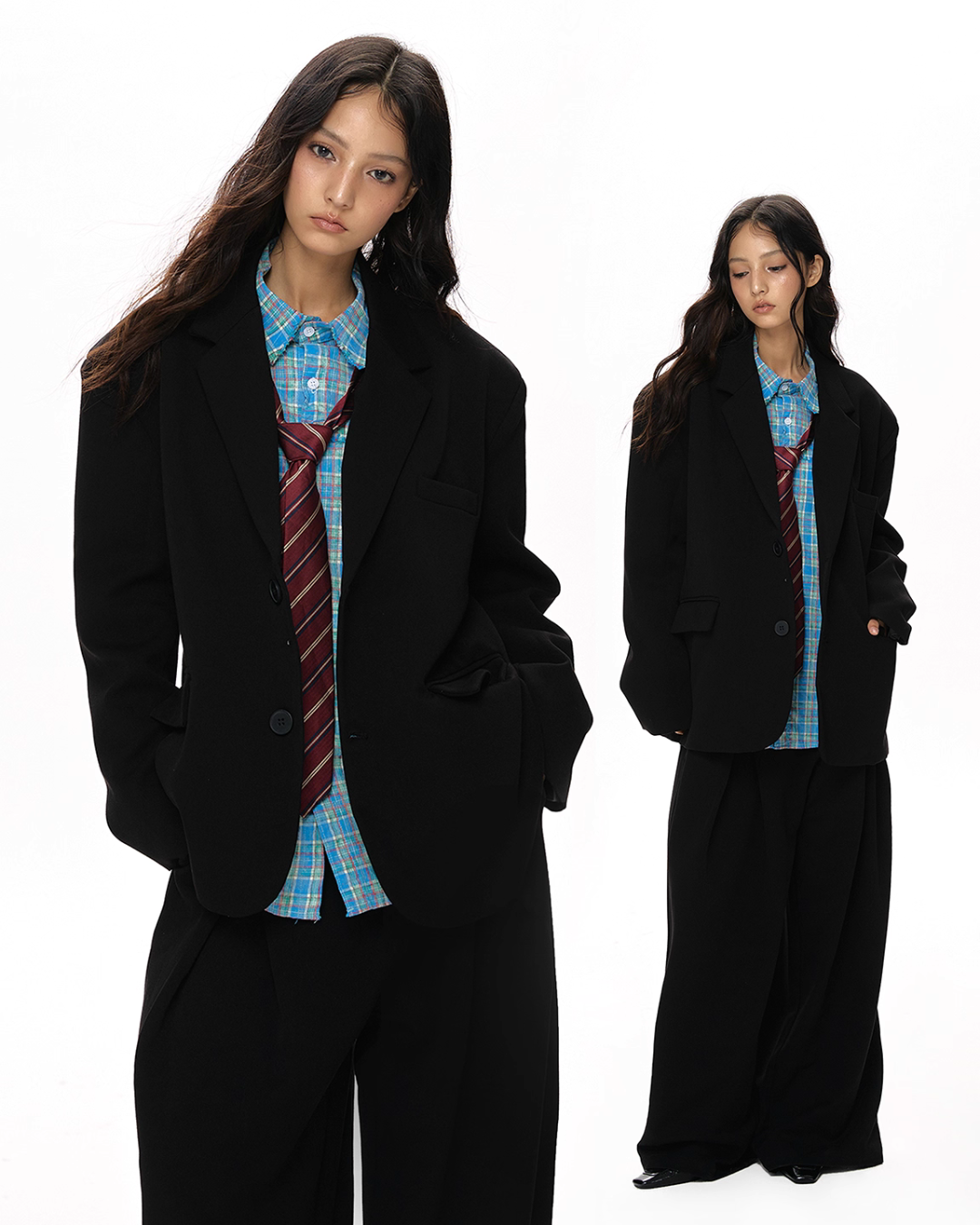 Textured Minimalist Blazer / Wide Pants Textured Minimalist Blazer / Wide Pants