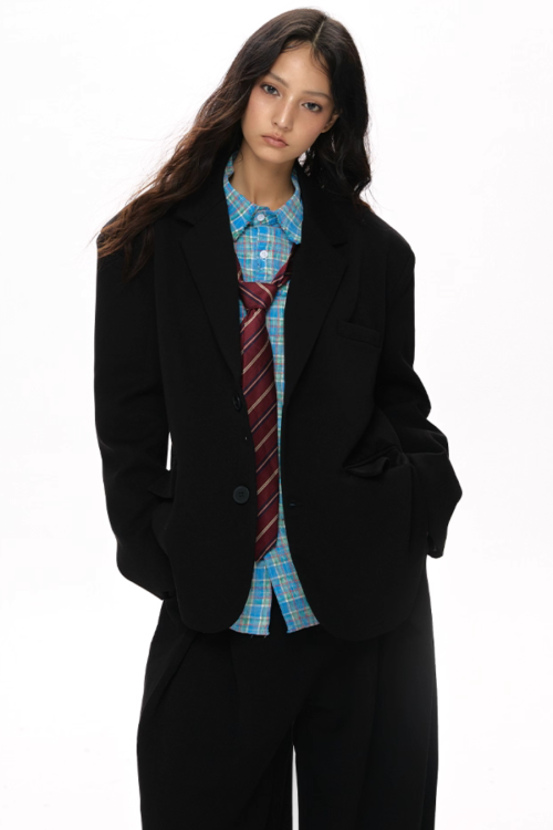 Textured Minimalist Blazer / Wide Pants