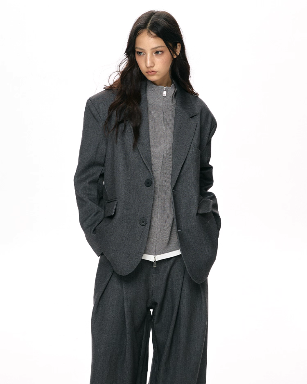 Textured Minimalist Blazer / Wide Pants Textured Minimalist Blazer / Wide Pants