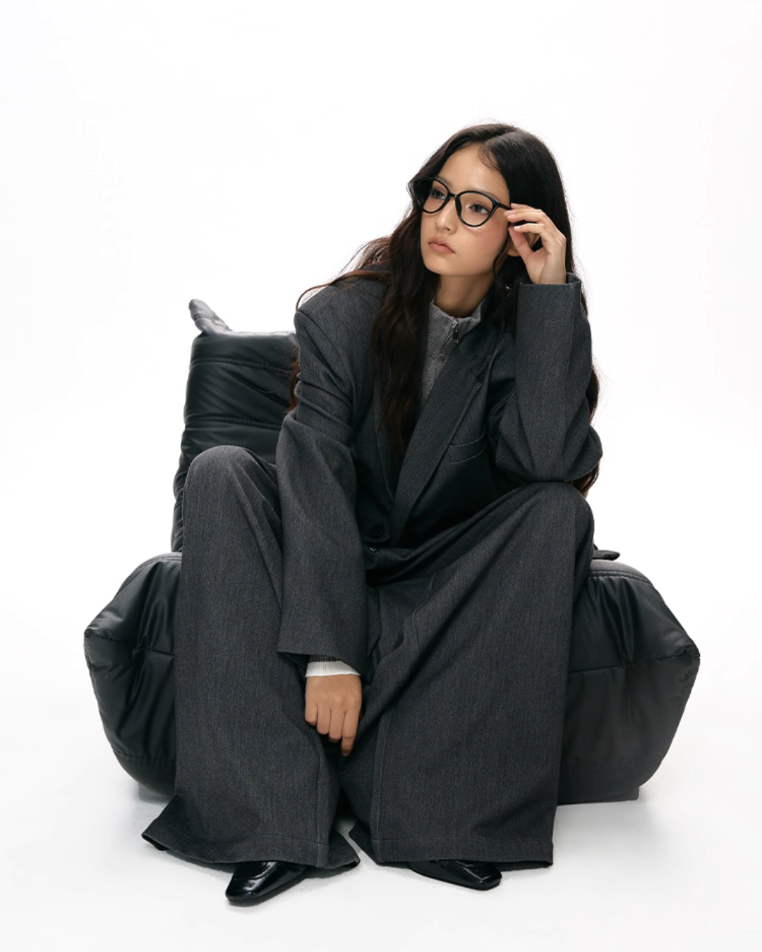 Textured Minimalist Blazer / Wide Pants Textured Minimalist Blazer / Wide Pants