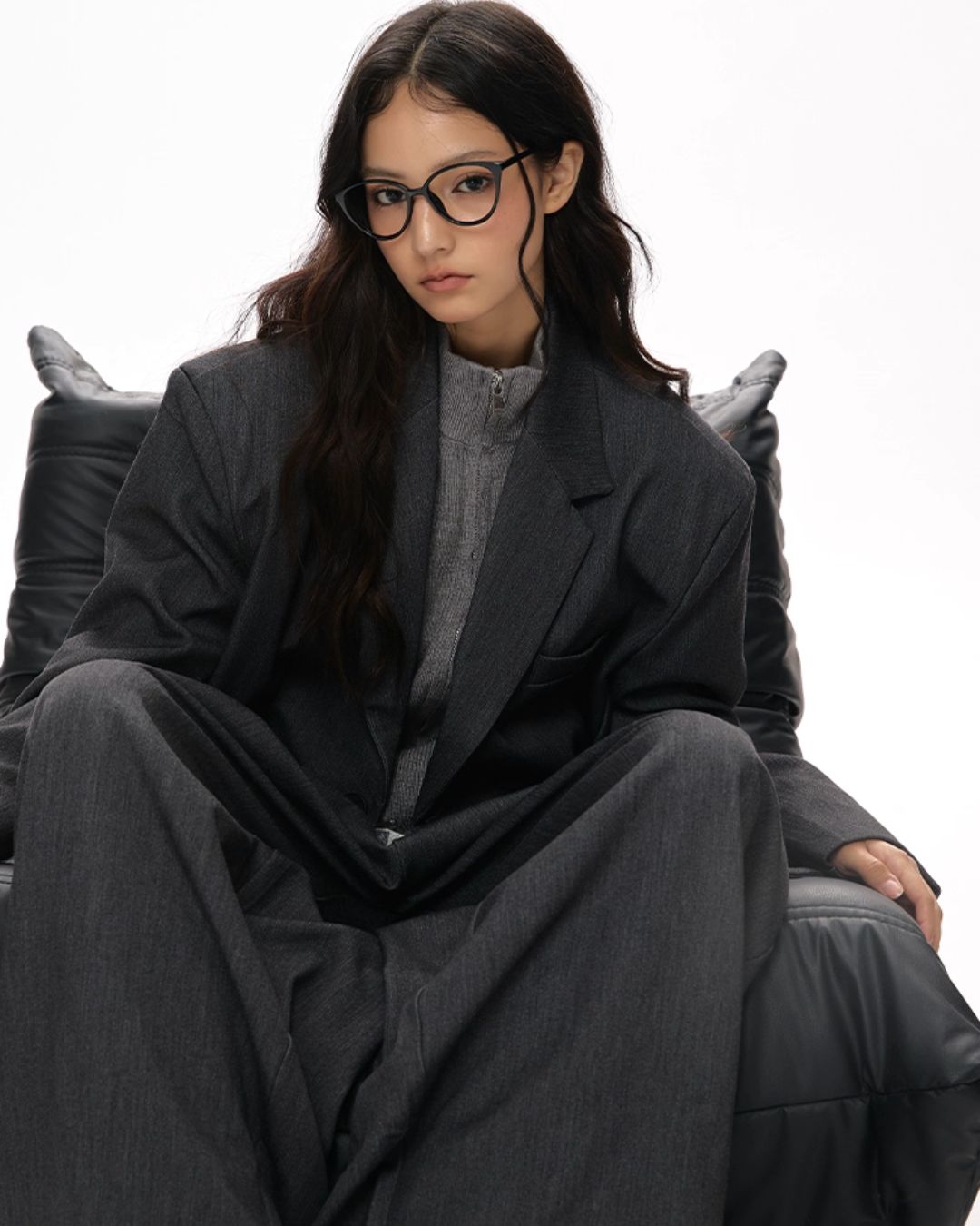 Textured Minimalist Blazer / Wide Pants Textured Minimalist Blazer / Wide Pants