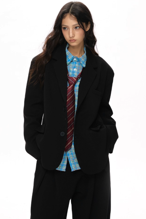 Textured Minimalist Blazer / Wide Pants