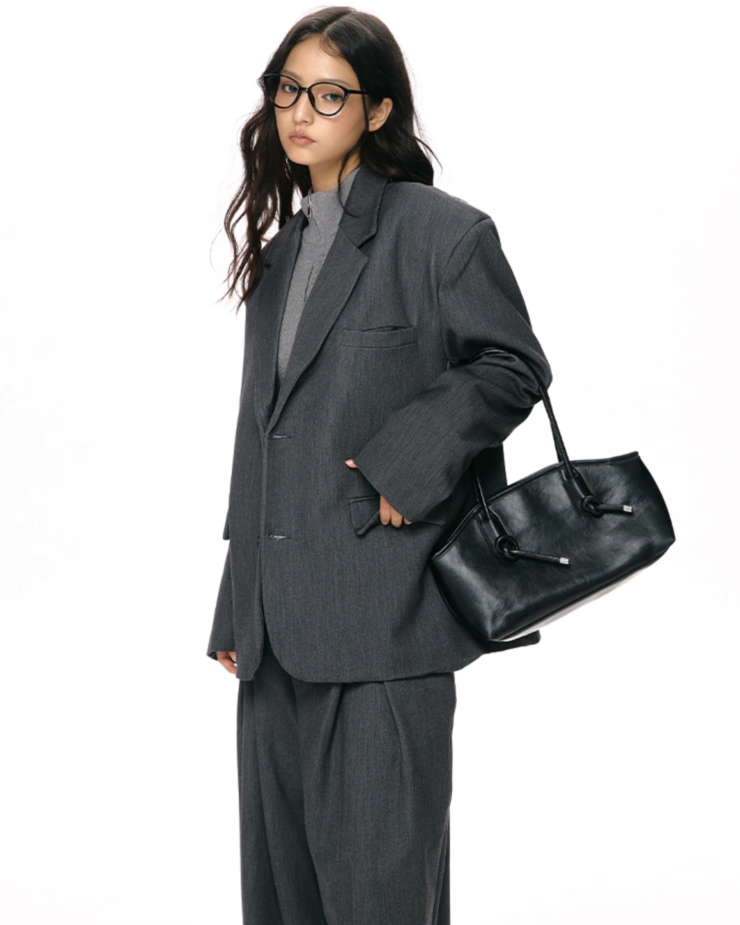 Textured Minimalist Blazer / Wide Pants Textured Minimalist Blazer / Wide Pants