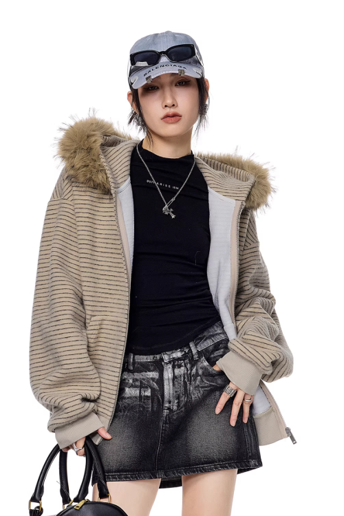 Thin Stripe Zip Hoodie