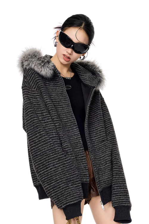 Thin Stripe Zip Hoodie