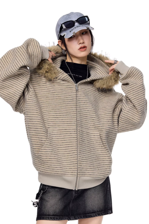 Thin Stripe Zip Hoodie