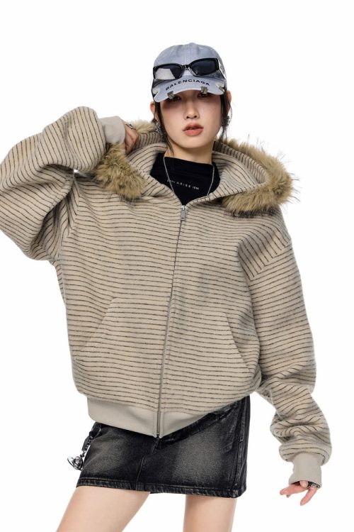 Thin Stripe Zip Hoodie