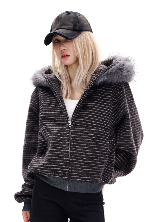 Thin Striped Zip-Up Hoodie