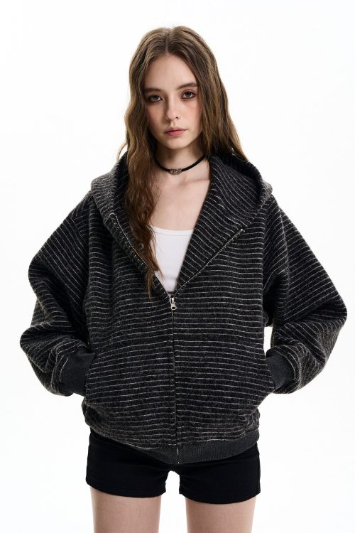 Thin Striped Zip-Up Hoodie