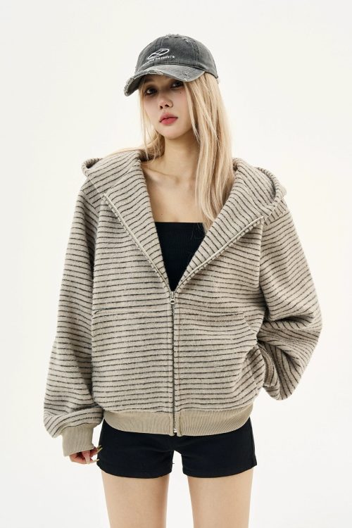 Thin Striped Zip-Up Hoodie