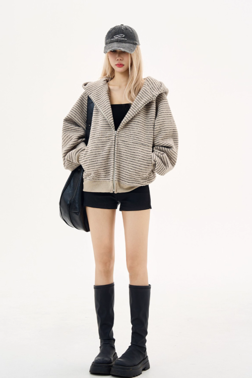 Thin Striped Zip-Up Hoodie