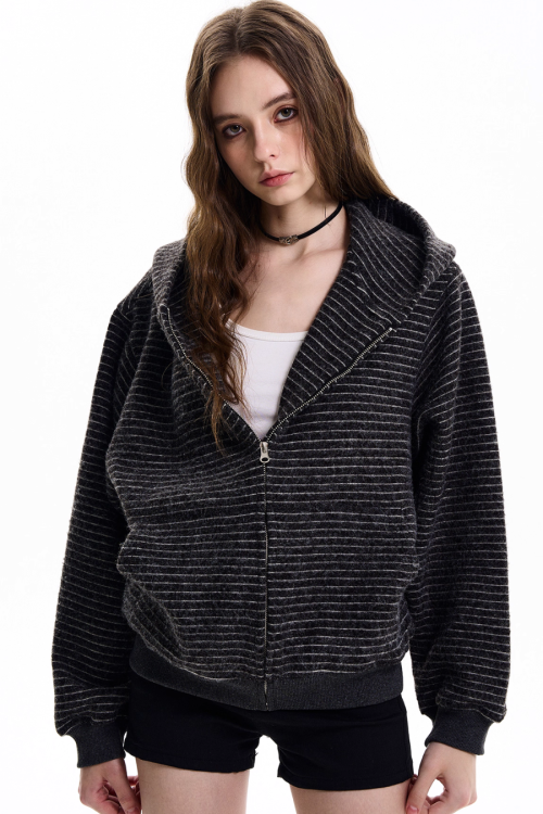 Thin Striped Zip-Up Hoodie