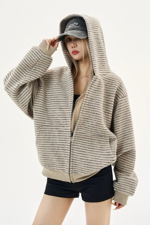 Thin Striped Zip-Up Hoodie