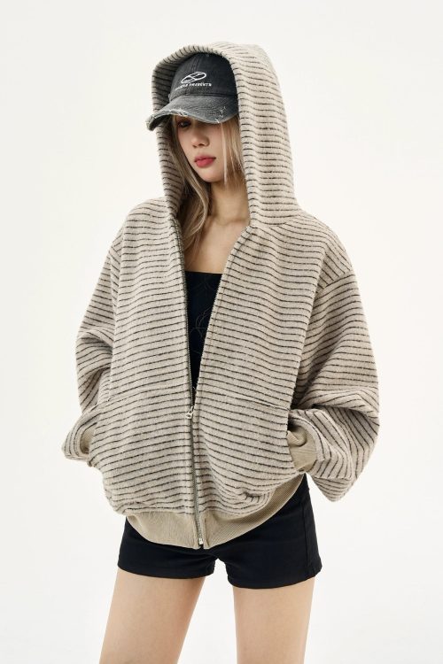 Thin Striped Zip-Up Hoodie