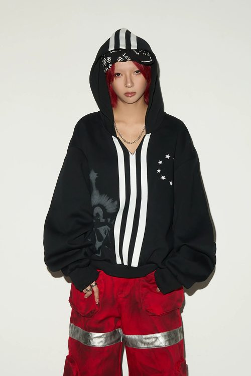 Three Stripes Hood Oversize Top