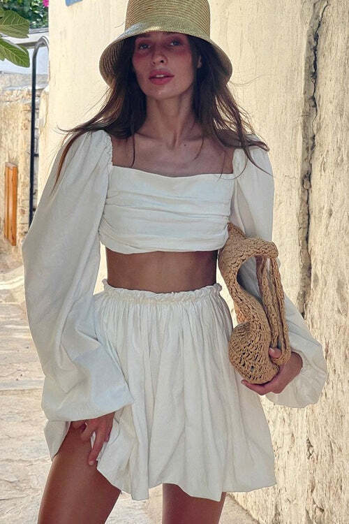 Tie Bandeau Pleated High Waist Skirt Set