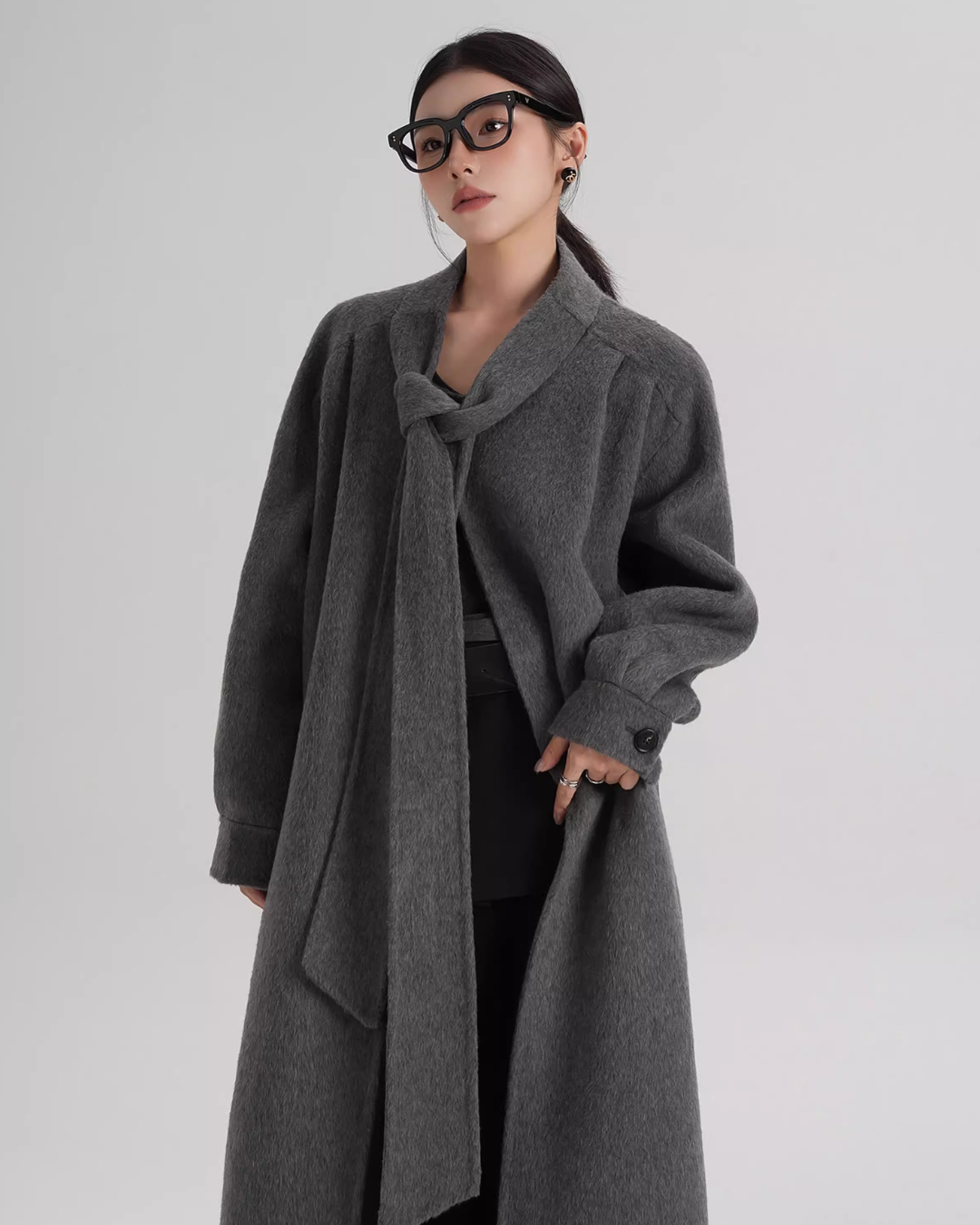 Tie Collar Long Coat Tie Collar Long Coat
