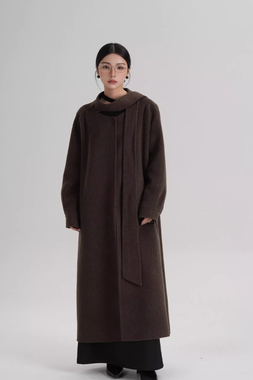 Tie Collar Long Coat