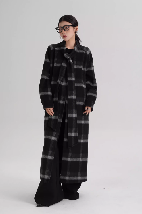 Tie Collar Long Coat