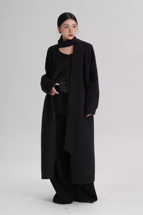 Tie Collar Long Coat