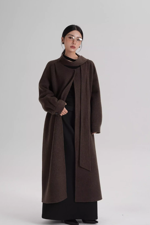 Tie Collar Long Coat