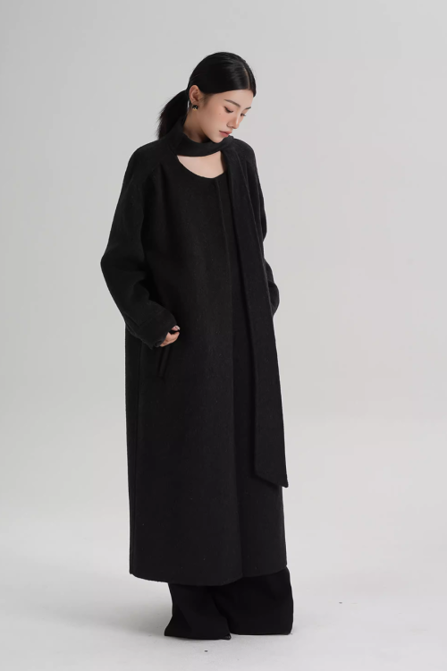 Tie Collar Long Coat