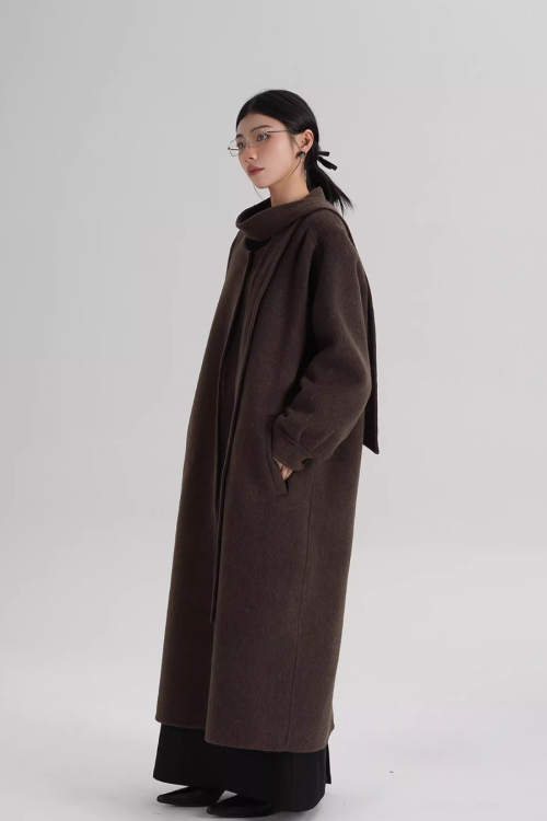 Tie Collar Long Coat