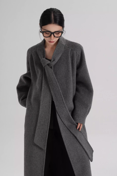 Tie Collar Long Coat