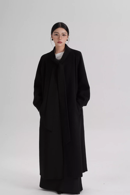 Tie Collar Long Coat
