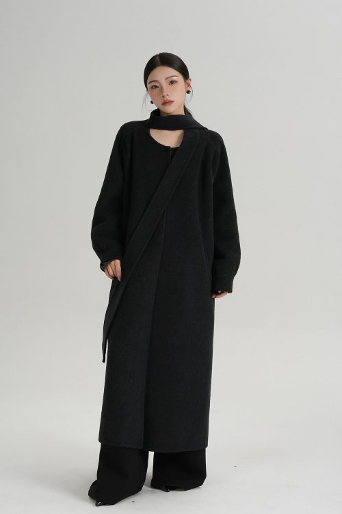 Tie Collar Long Coat