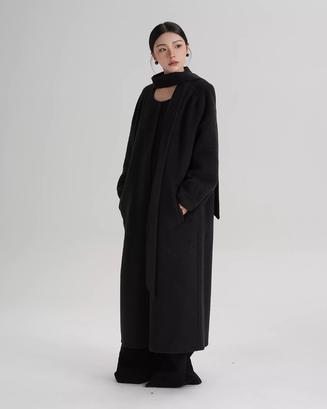 Tie Collar Long Coat Tie Collar Long Coat