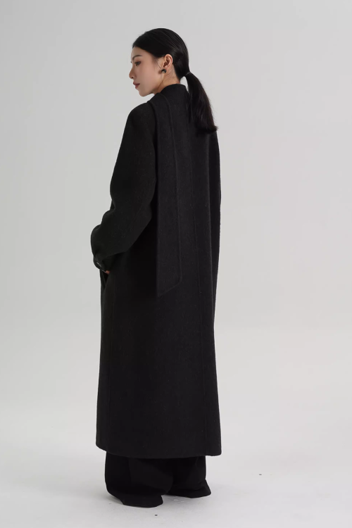 Tie Collar Long Coat