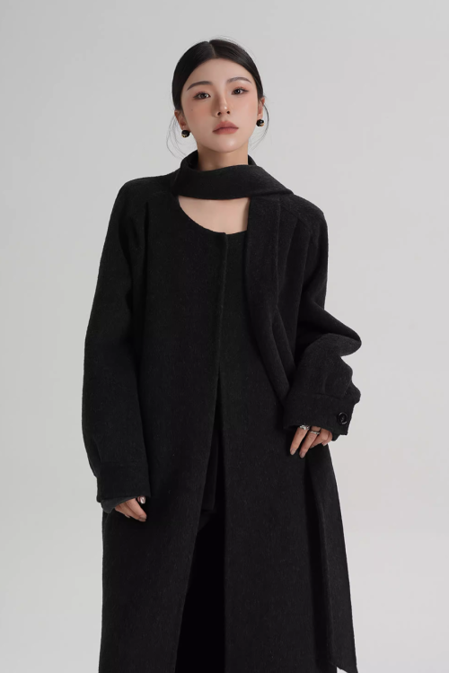 Tie Collar Long Coat
