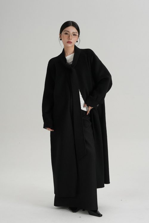 Tie Collar Long Coat