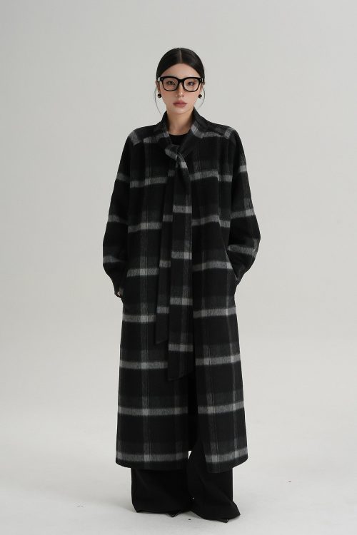 Tie Collar Long Coat