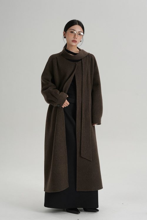 Tie Collar Long Coat