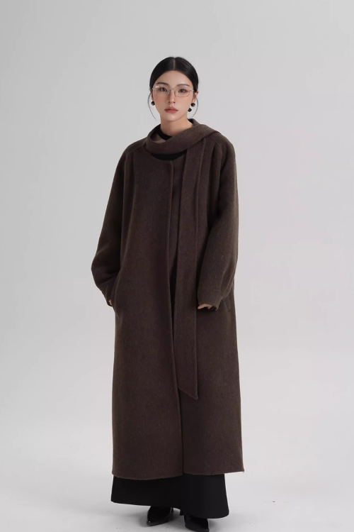 Tie Collar Long Coat