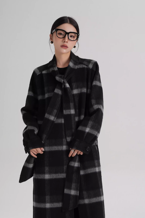 Tie Collar Long Coat