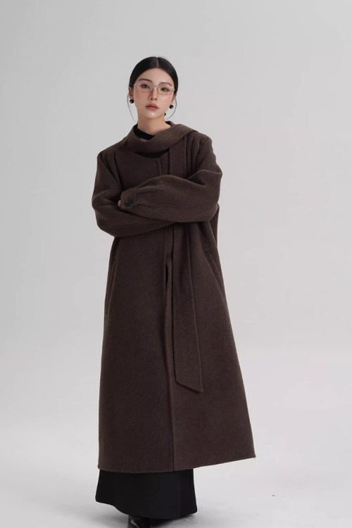 Tie Collar Long Coat