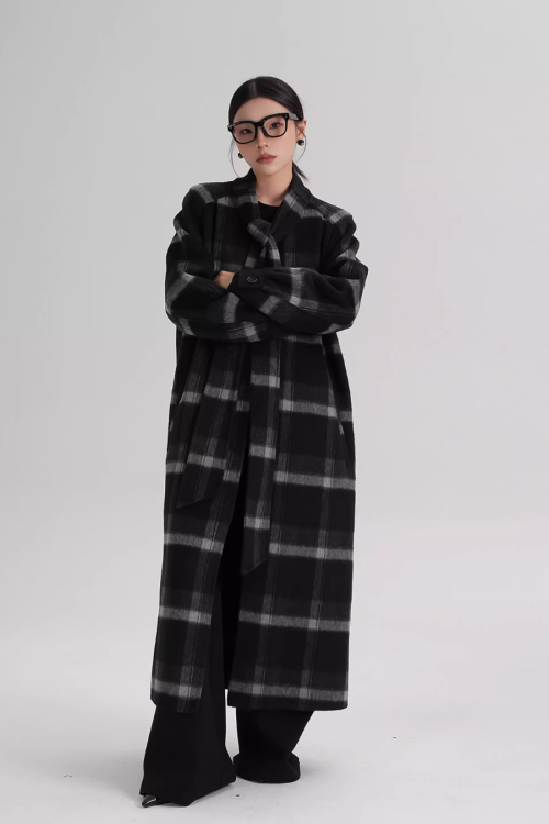 Tie Collar Long Coat