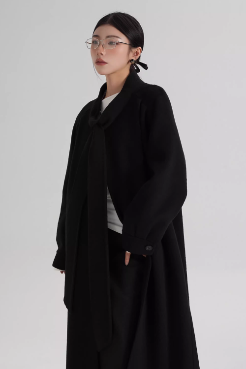 Tie Collar Long Coat