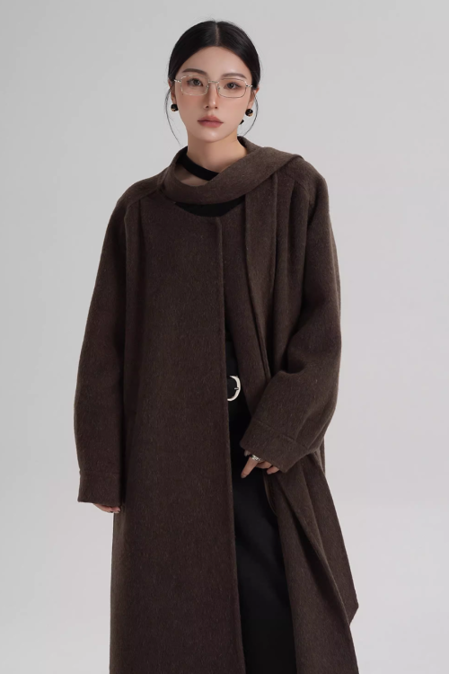 Tie Collar Long Coat