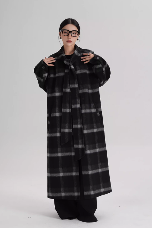 Tie Collar Long Coat