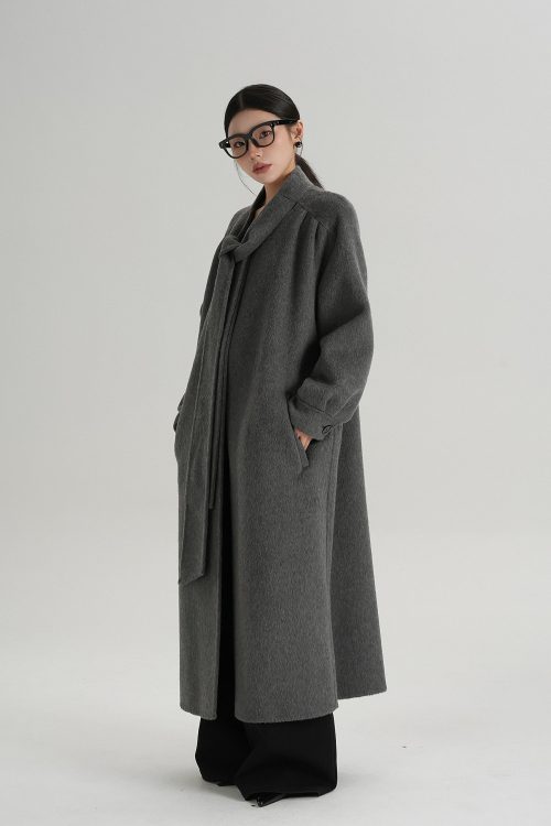 Tie Collar Long Coat