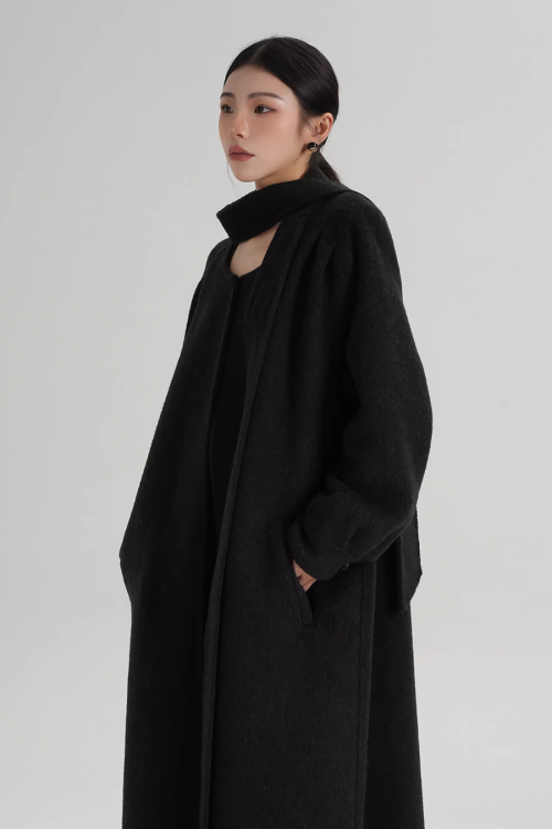 Tie Collar Long Coat