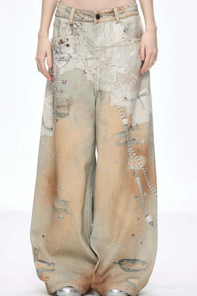 Tie Dye Baggy Wide Leg Denim Jeans