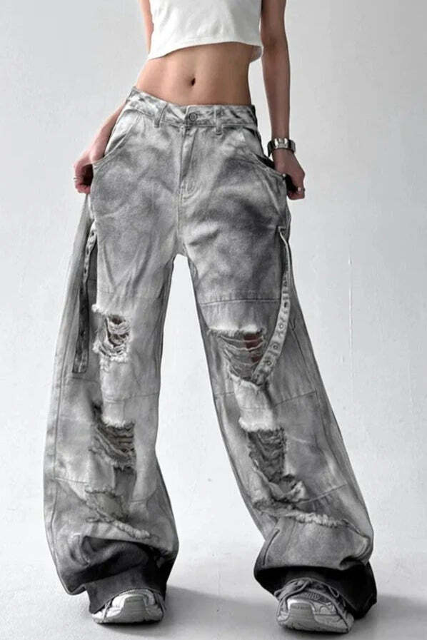 Tie Dye Ripped Wide Leg Jeans